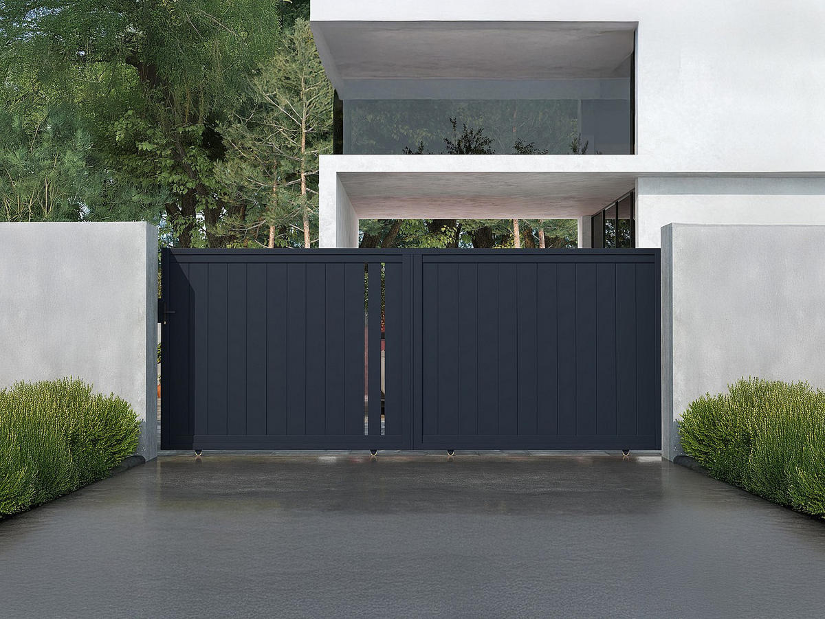 SCHIEBETOR - 396cm x 4.6cm - Aluminium - anthrazitgrau - TOROMA - Anthrazit, Metall (396/178cm) - Vente-Unique