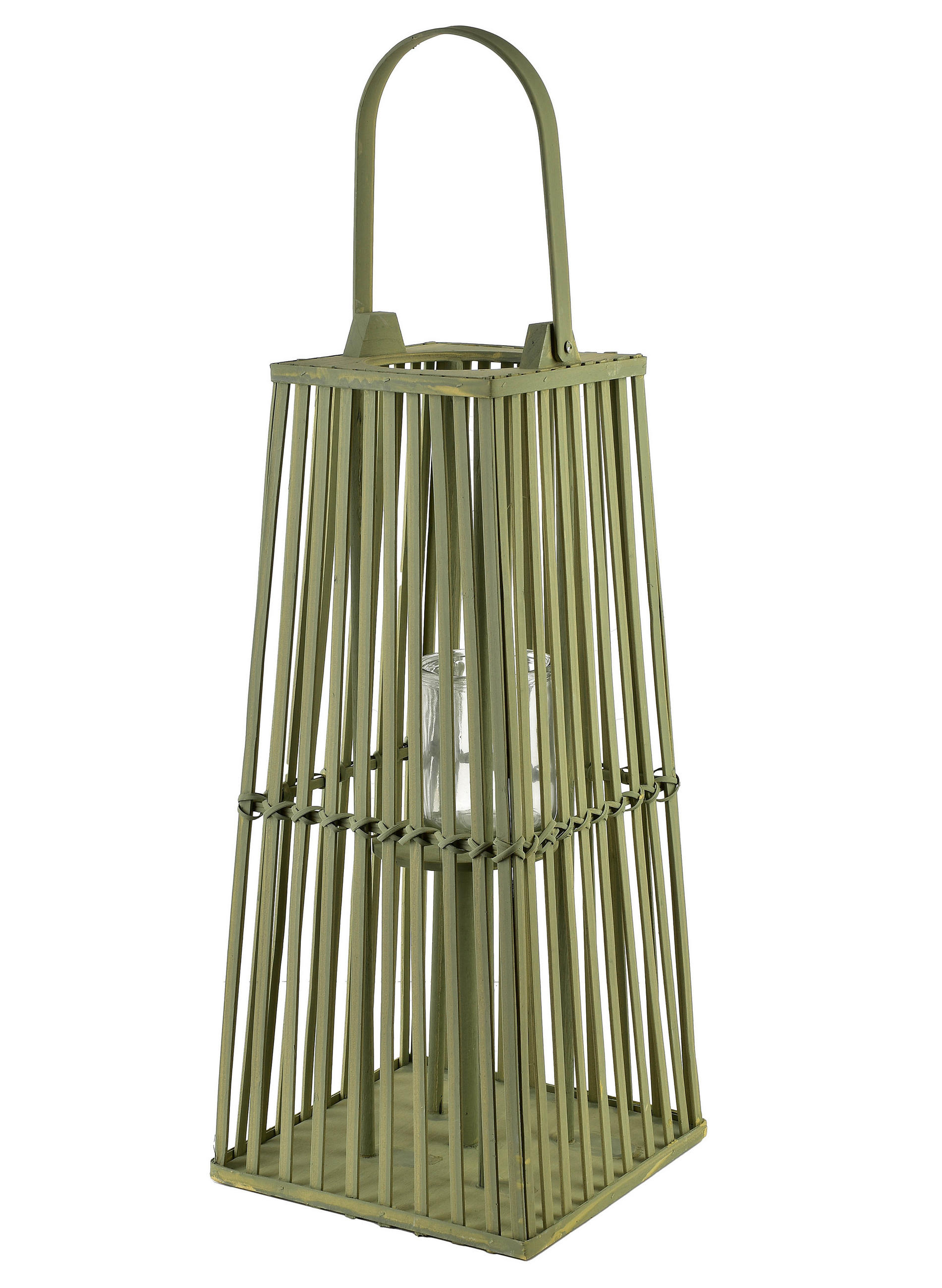 LATERNE Lucie Grün 26,5/26,5/H57cm Weidengeflecht Holz - Grün, Naturmaterialen/Holz (26.5/57/26.5cm) - Mondex