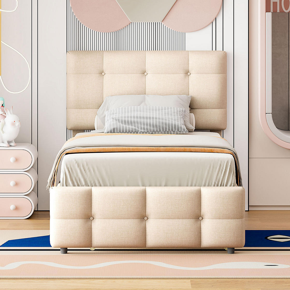 POLSTERBETT 90/200 cm aus Leinen mit ausziehbarem Gästebett Beige - Beige, Textil (90/200cm) - Modenvie
