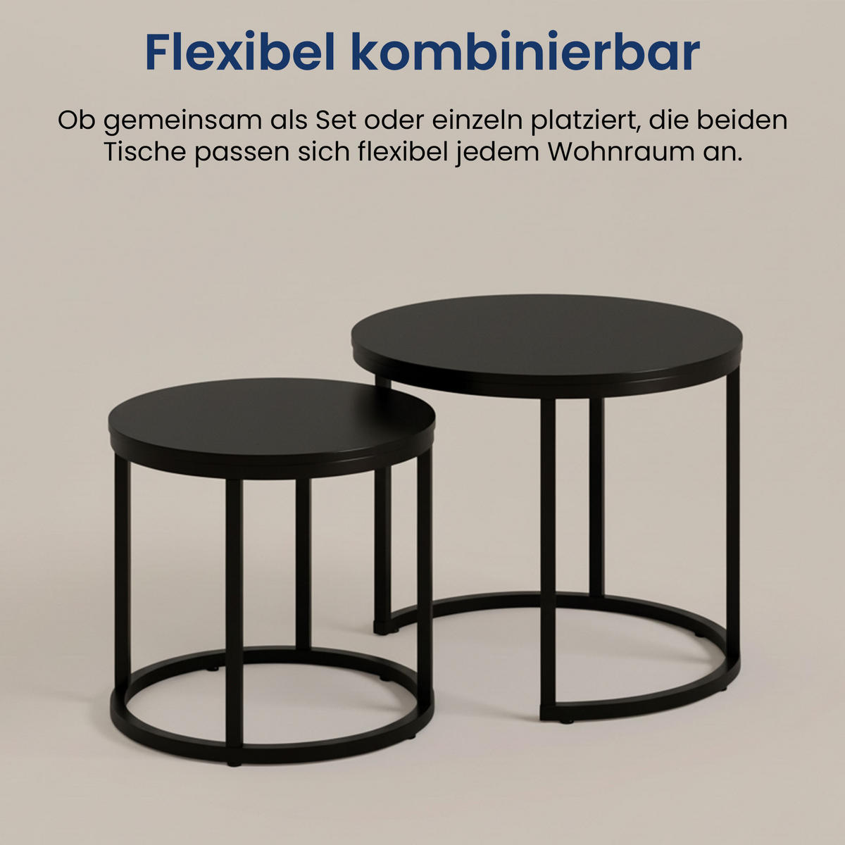 COUCHTISCH 2er Set rund Schwarz - Schwarz, Holzwerkstoff (50/50/42.5cm) - Home Collective