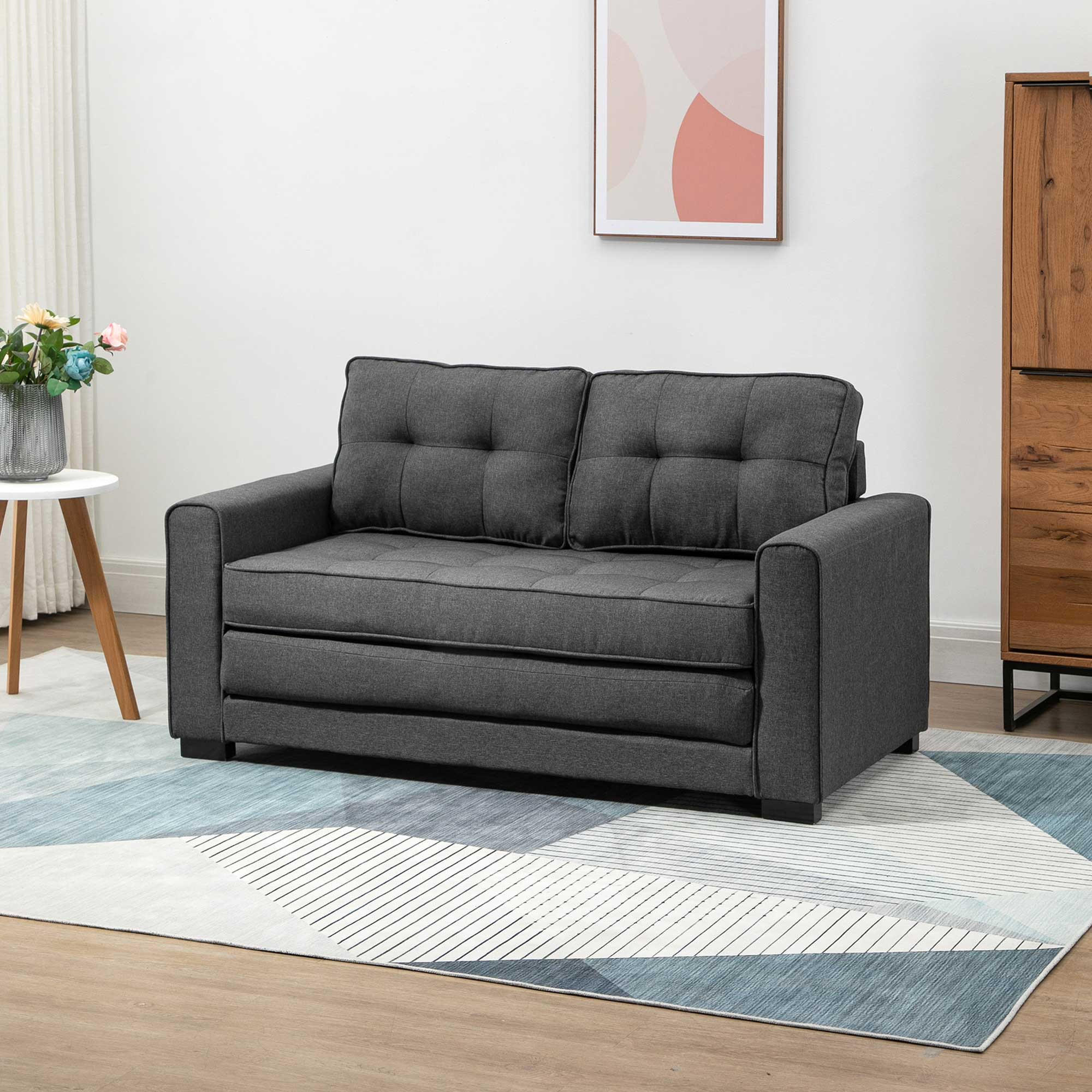SCHLAFSOFA, leinenartiges Polyester Grau - Grau, Kunststoff (75/85/147.5cm) - HOMCOM