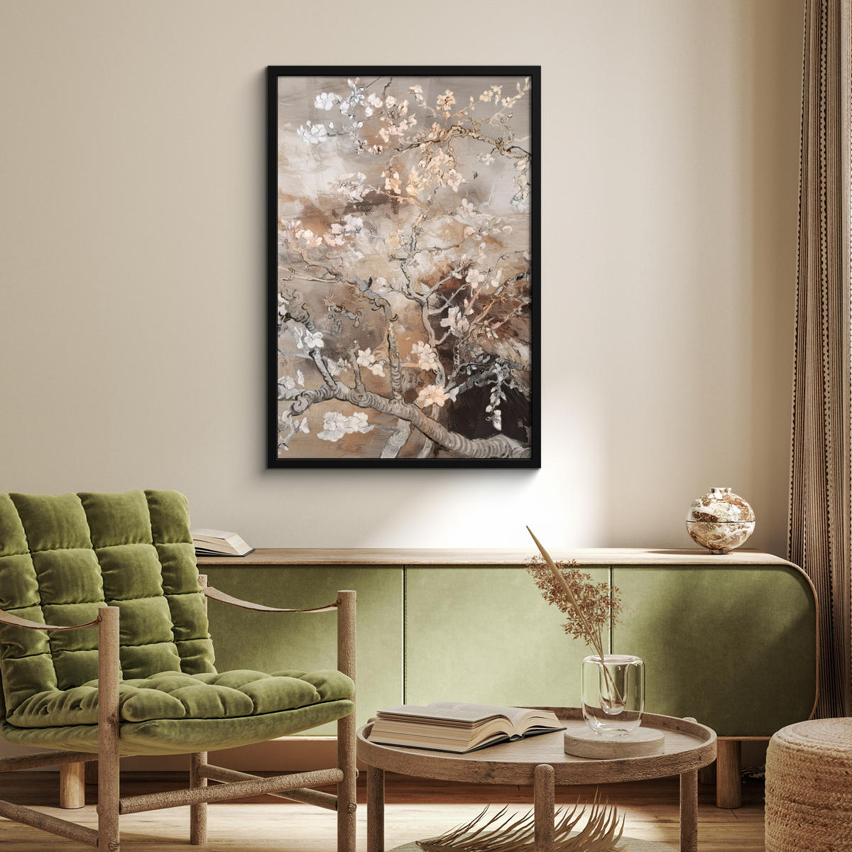 POSTER MIT RAHMEN Mandelblüte - Kunst - Van Gogh - Beige - Abstrakt 60x90 cm - Braun, Papier (60/90cm) - MuchoWow