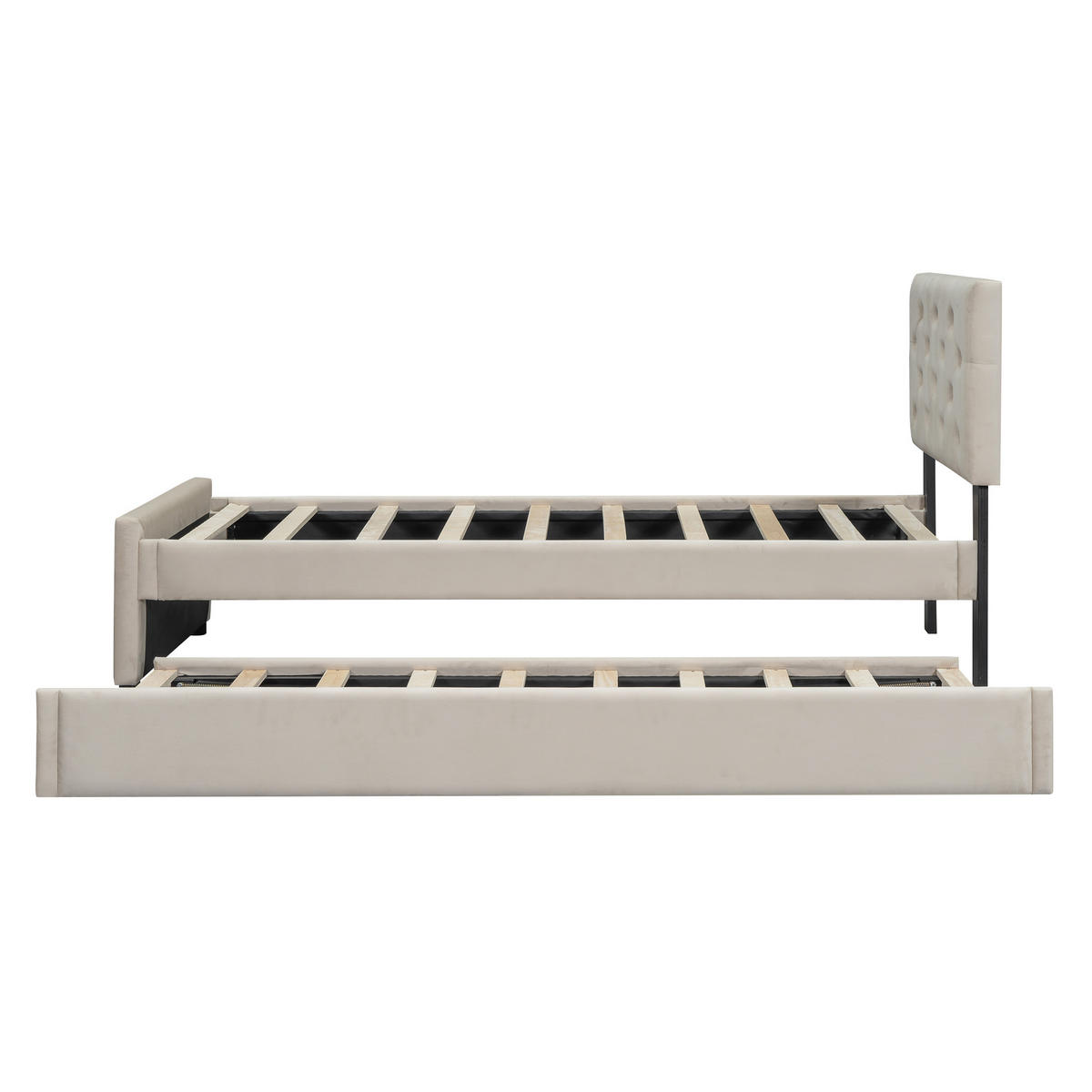 POLSTERBETT 90x200cm Beige Samt Rollcontainer Minimalistisch - Beige, Holz (90/200cm) - FLIEKS