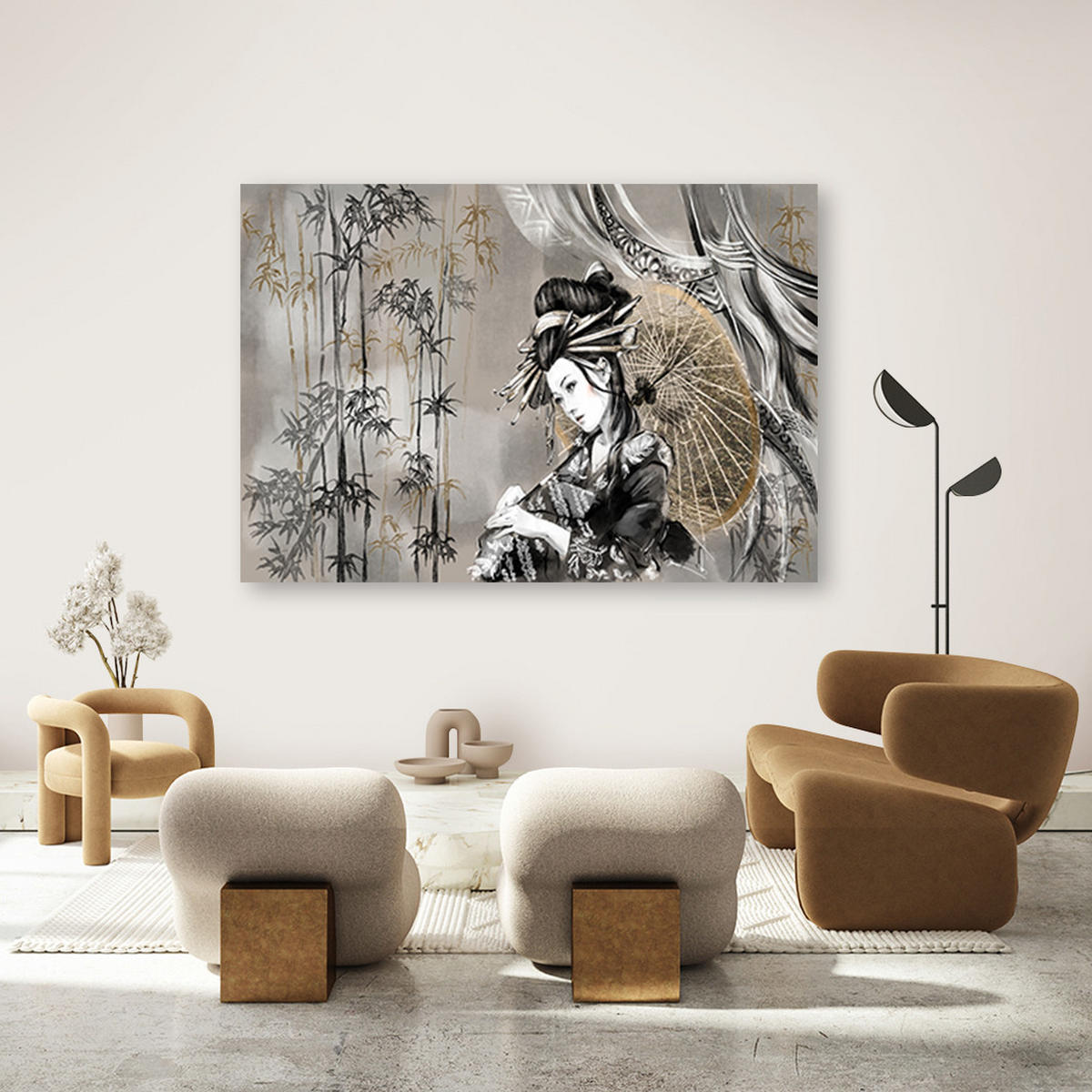 WANDBILD geisha und bambus - Grau, Textil (60/40cm) - Feeby