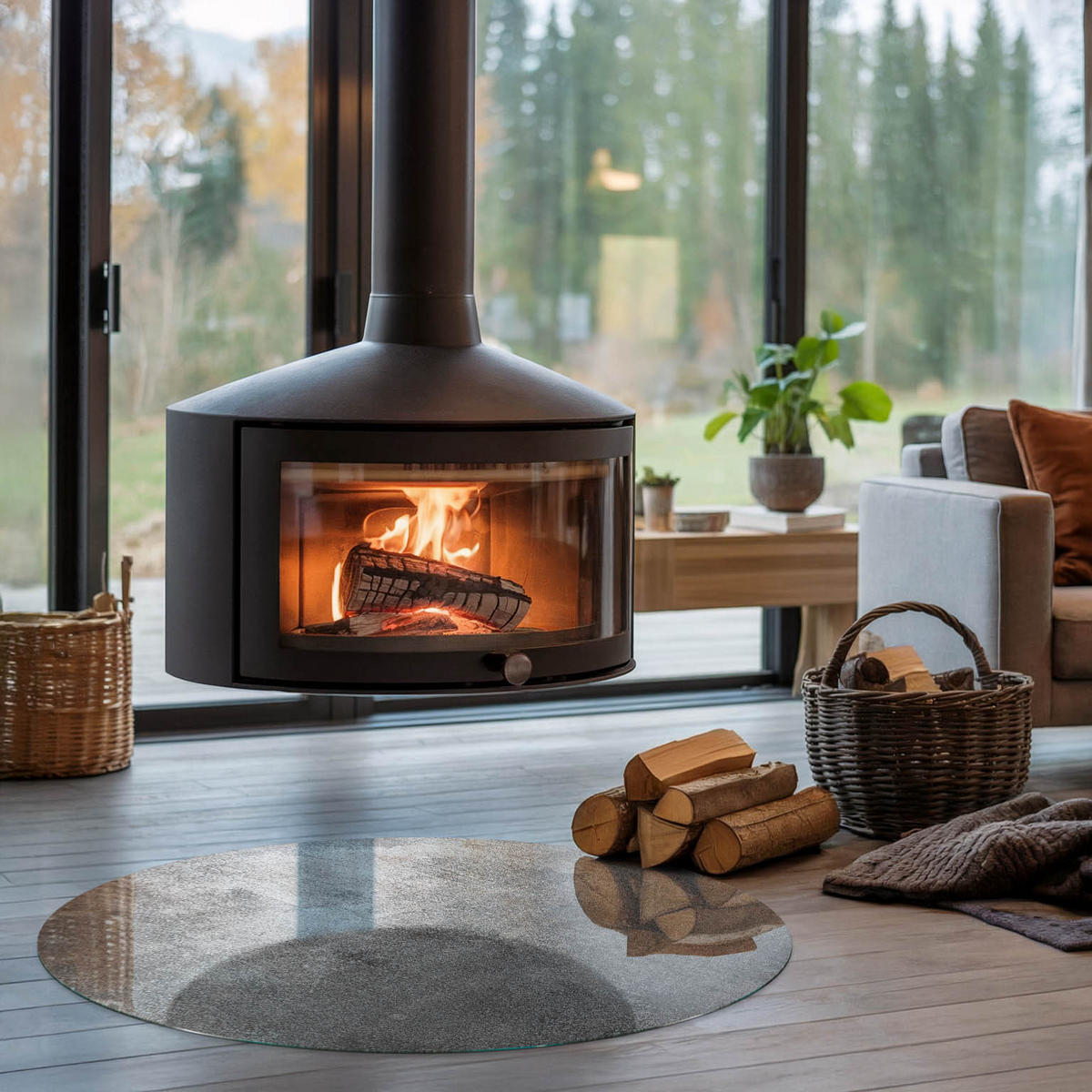 GLASPLATTE für Kamin Ø 100 cm - Grau, Glas (100/100/0.4cm) - TULUP