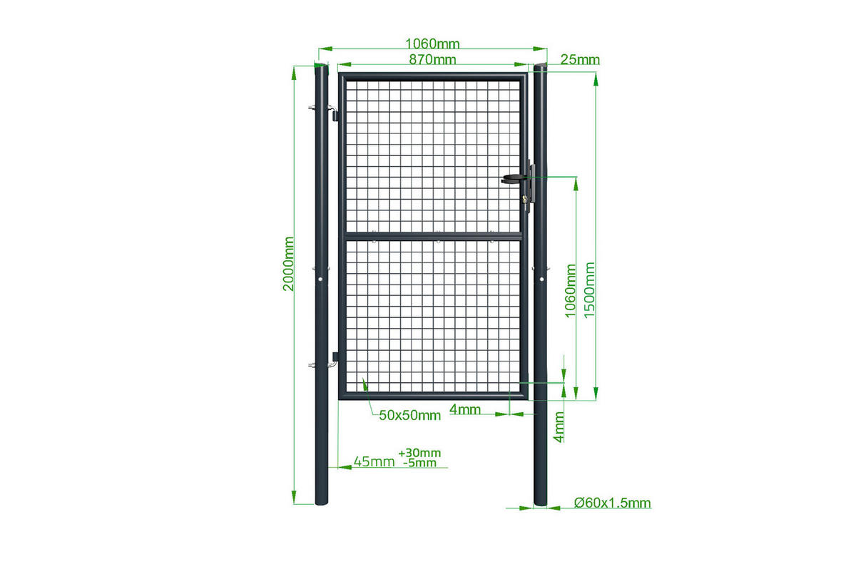 ZAUNTOR Olga grau 1m H.150cm Metall - Grau, Metall (106/156cm) - Casanoov