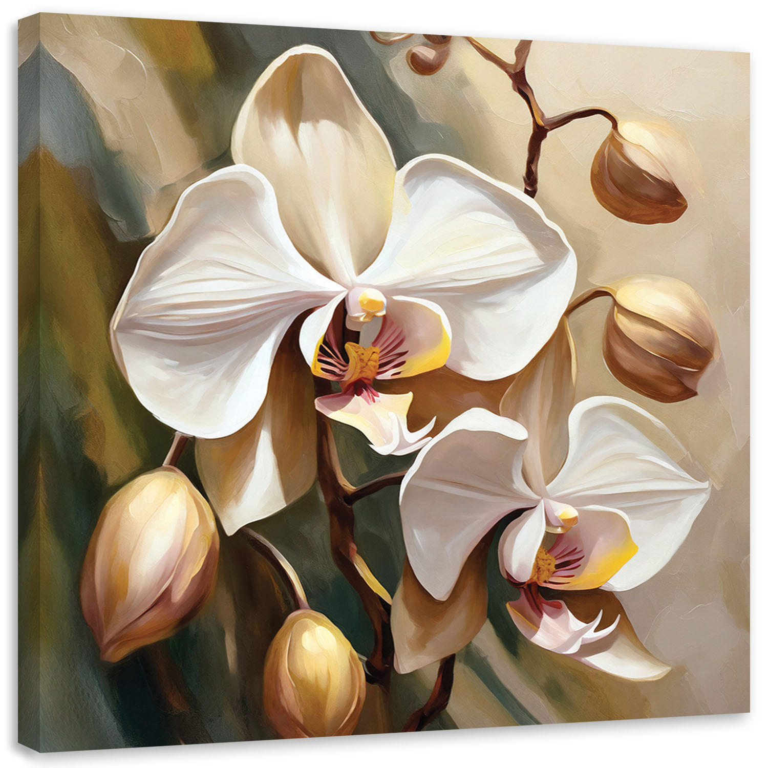 LEINWANDBILD Orchidee beige gemalt 50x50cm - Goldfarben, Textil (50/50cm) - Feeby