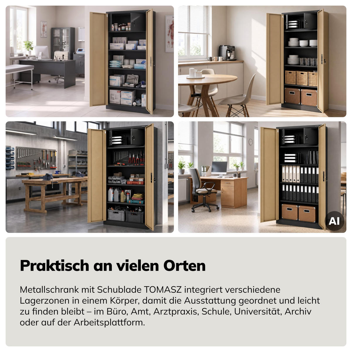 METALLSCHRANK mit Stauraum TOMASZ 185x90x45 cm - Anthrazit/Nussbaumfarben, Metall (90/185/45cm) - Jan Nowak