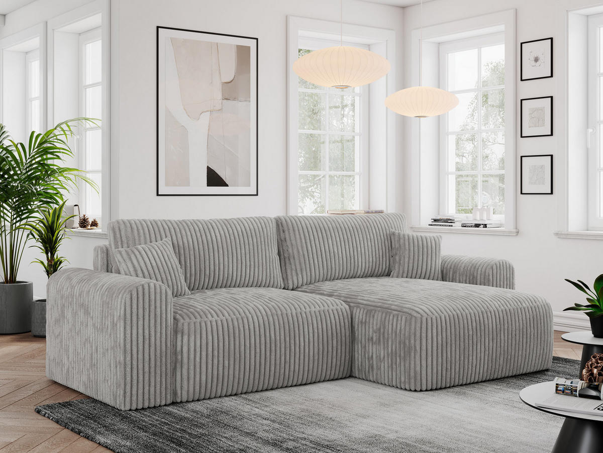ECKSOFA NELSON Hellgrau Cord - Hellgrau/Schwarz, Kunststoff/Textil (274/152cm) - MKS