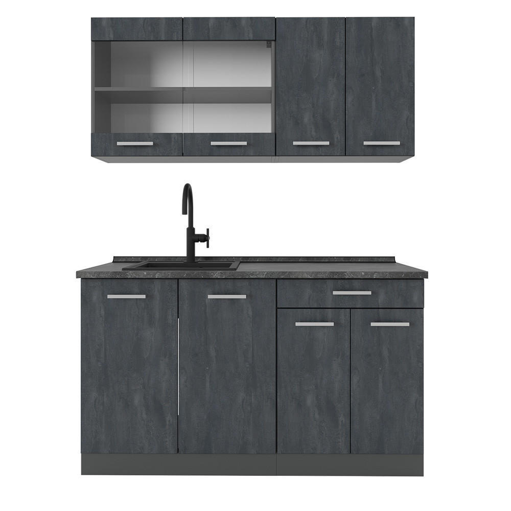 SINGLEKÜCHE R-Line Schwarz Beton/Anthrazit 140 cm ohne AP - Anthrazit/Schwarz, Holzwerkstoff (140/81.6/46cm) - Vicco