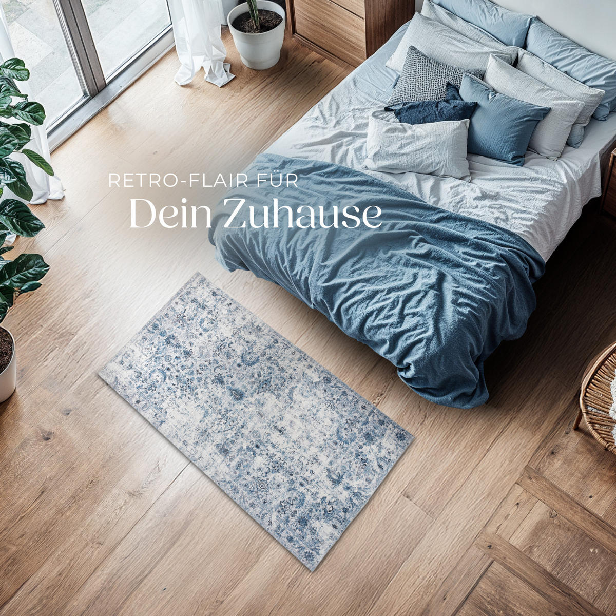 TEPPICH Vintage Design Amara,rutschfeste Unterseite,blau - Blau, Kunststoff (60/110cm) - tectake