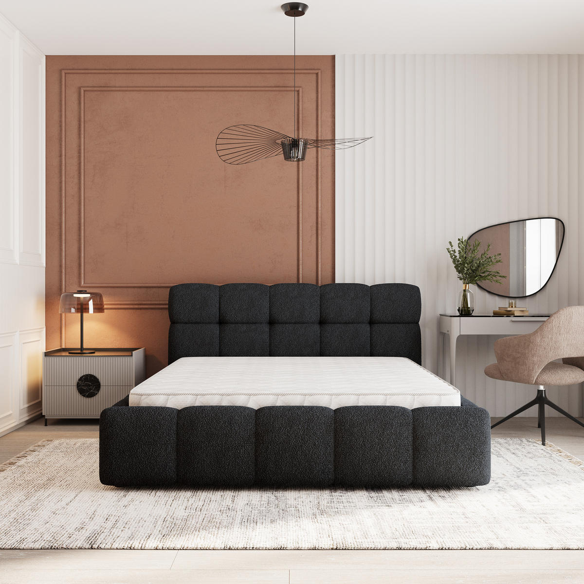 POLSTERBETT FARU Q 180x200 cm mit Bettkästen - Schwarz - Schwarz, Holz (180/200cm) - MASSENO