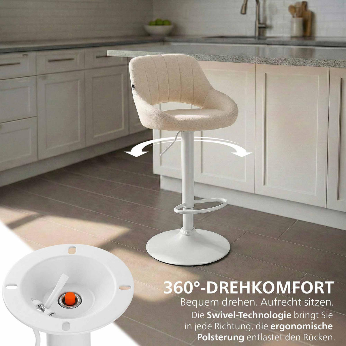 BARHOCKER Stoff Creme - Creme/Weiß, Textil/Metall (47/85/48cm) - CLP