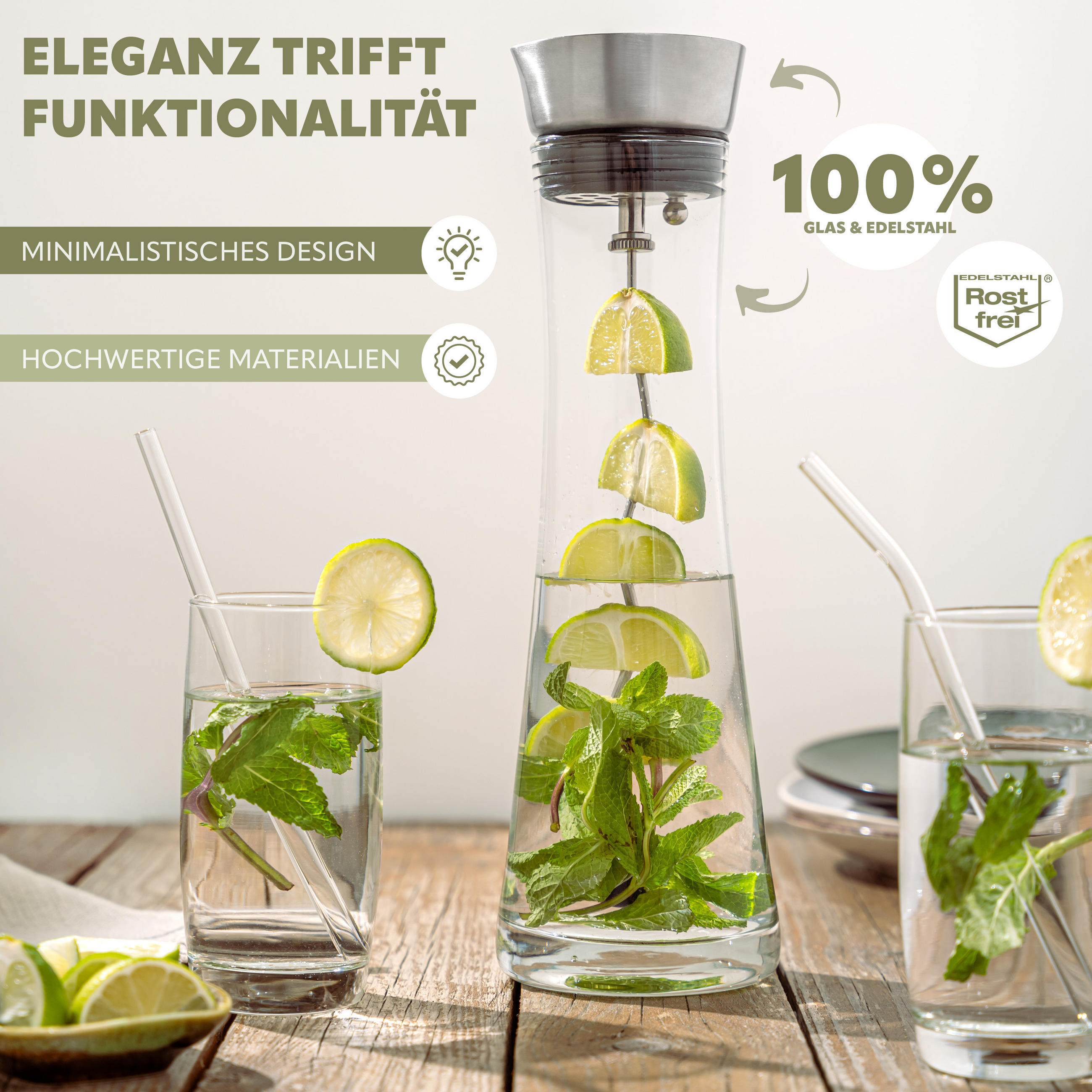 GLASKARAFFE 1,2 Liter, silber - Edelstahlfarben, Glas (1.2L) - bremermann