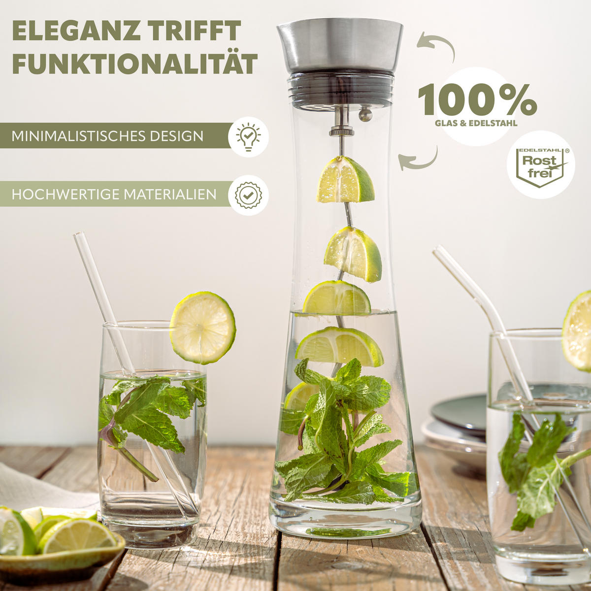 GLASKARAFFE 1,2 Liter, silber - Edelstahlfarben, Glas (1.2L) - bremermann