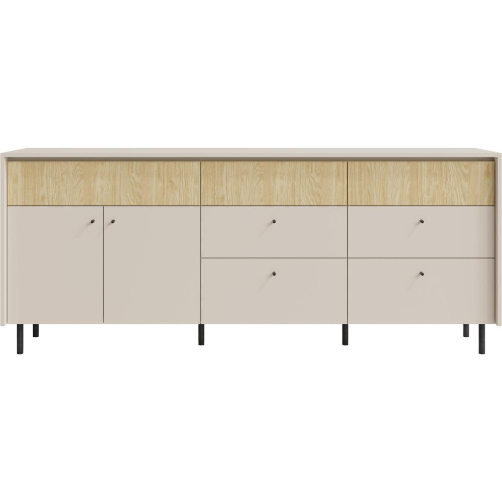KOMMODE Monako mit 7 Schubalden und 2 Türen, Beige Sand - Eichefarben/Beige, Holzwerkstoff/Metall (203/84/42cm) - Beautysofa