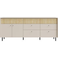 KOMMODE Monako mit 7 Schubalden und 2 Türen, Beige Sand - Eichefarben/Beige, Holzwerkstoff/Metall (203/84/42cm) - Beautysofa