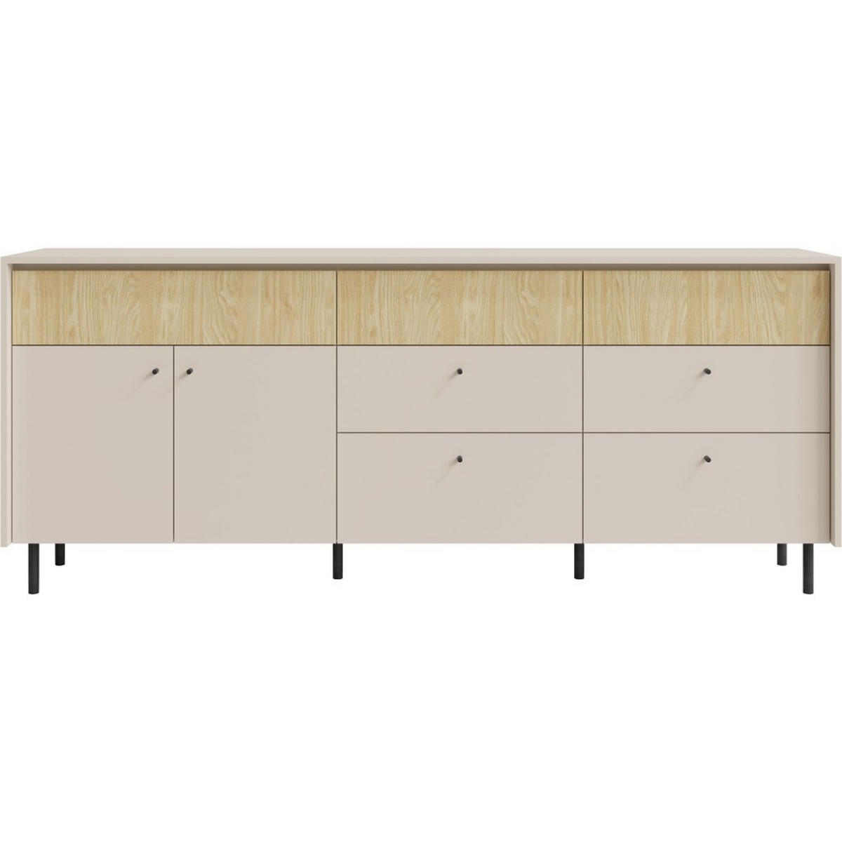 KOMMODE Monako mit 7 Schubalden und 2 Türen, Beige Sand - Eichefarben/Beige, Holzwerkstoff/Metall (203/84/42cm) - Beautysofa