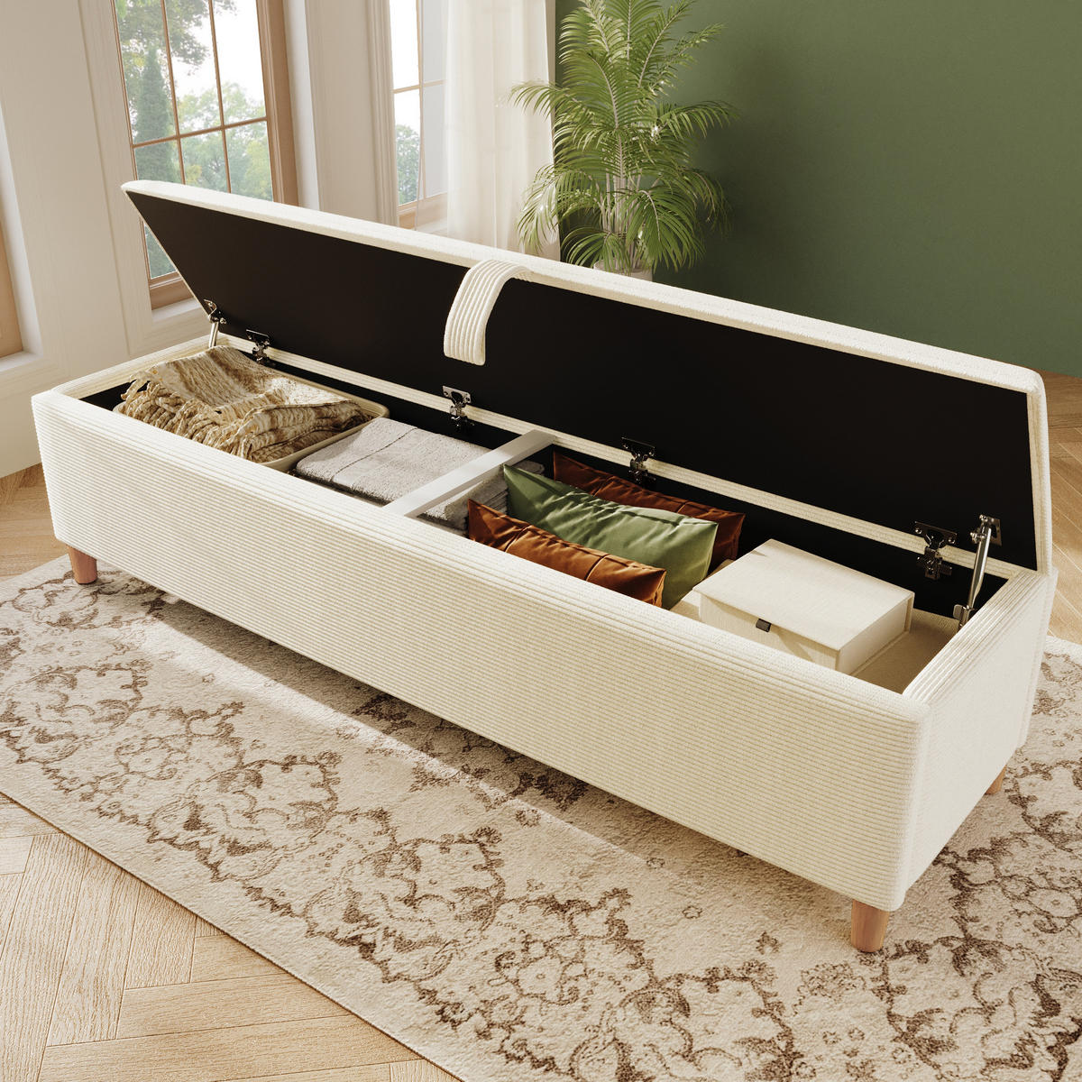 BETTBANK 165x38 cm Beige mit Stauraum - Beige, Holz (165/46/38cm) - FLIEKS