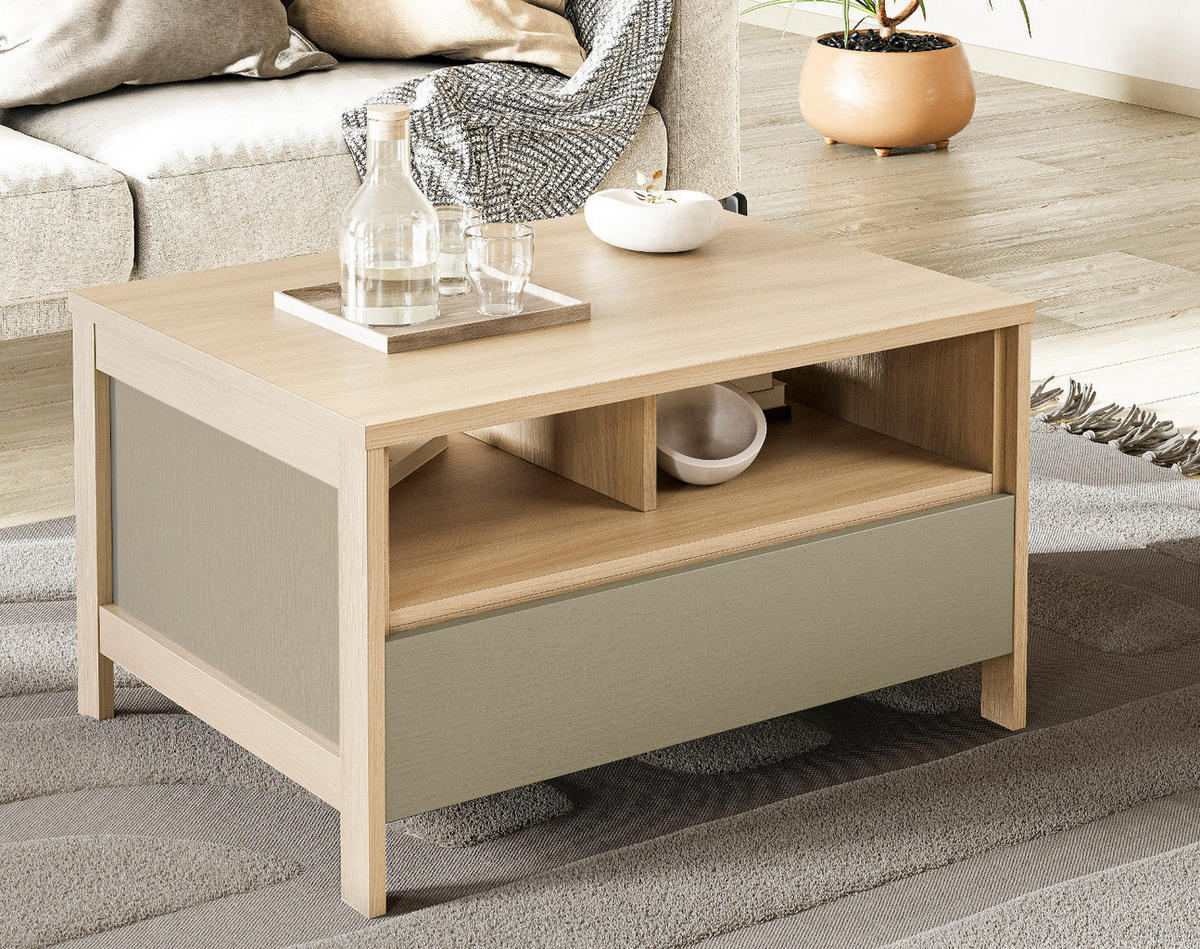 COUCHTISCH Salbei, Eiche, Beistelltisch skandinavisch 80 x 60 cm, Soft-Close - Eichefarben/Salbeigrün, Holzwerkstoff/Metall (46/60/80cm) - Furn.Design