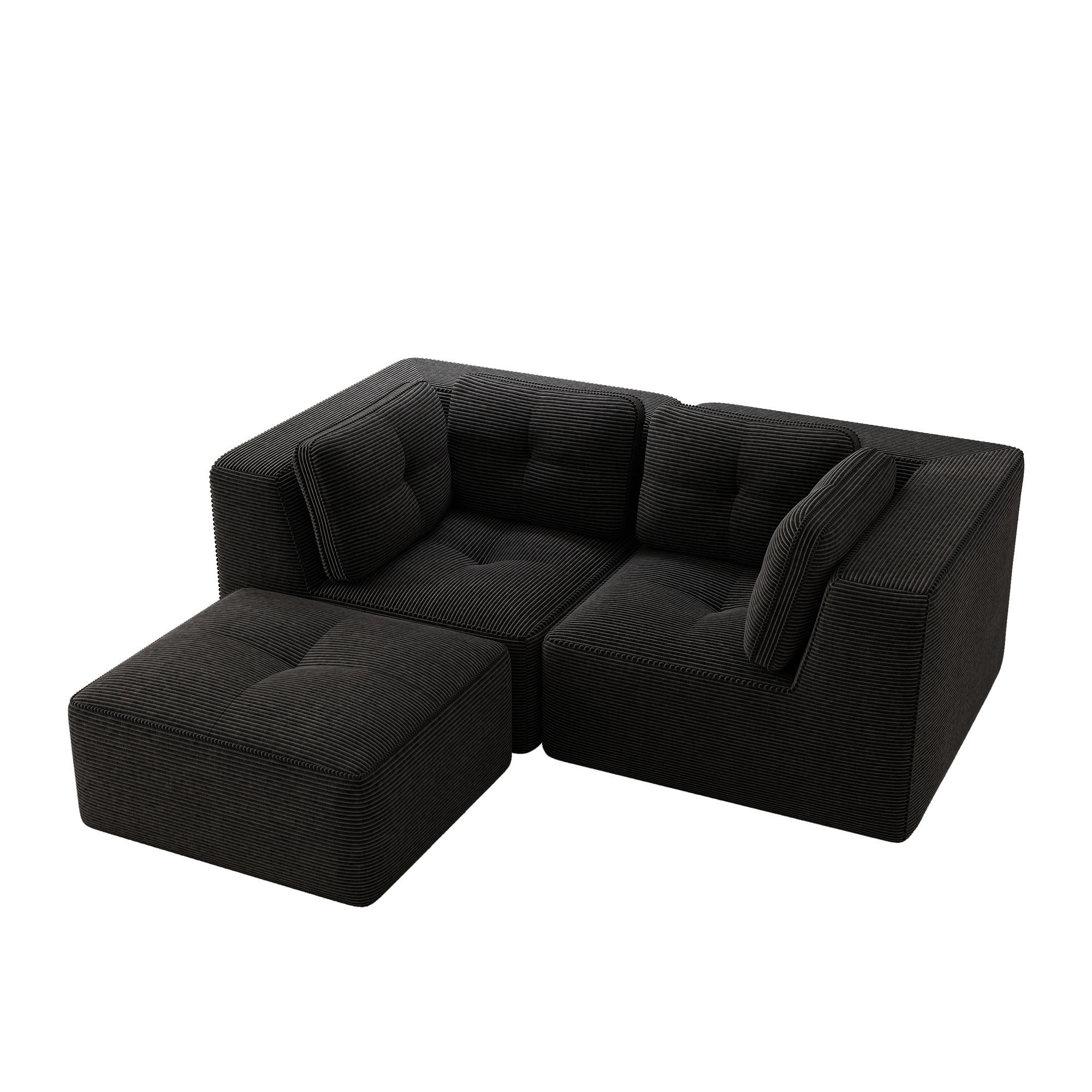 2-SITZER Sofa 208x177x69 cm aus Cordstoff rahmenlos modular mit beweglicher Fußstütze, schwarz - Schwarz, Textil (177/69/208cm)