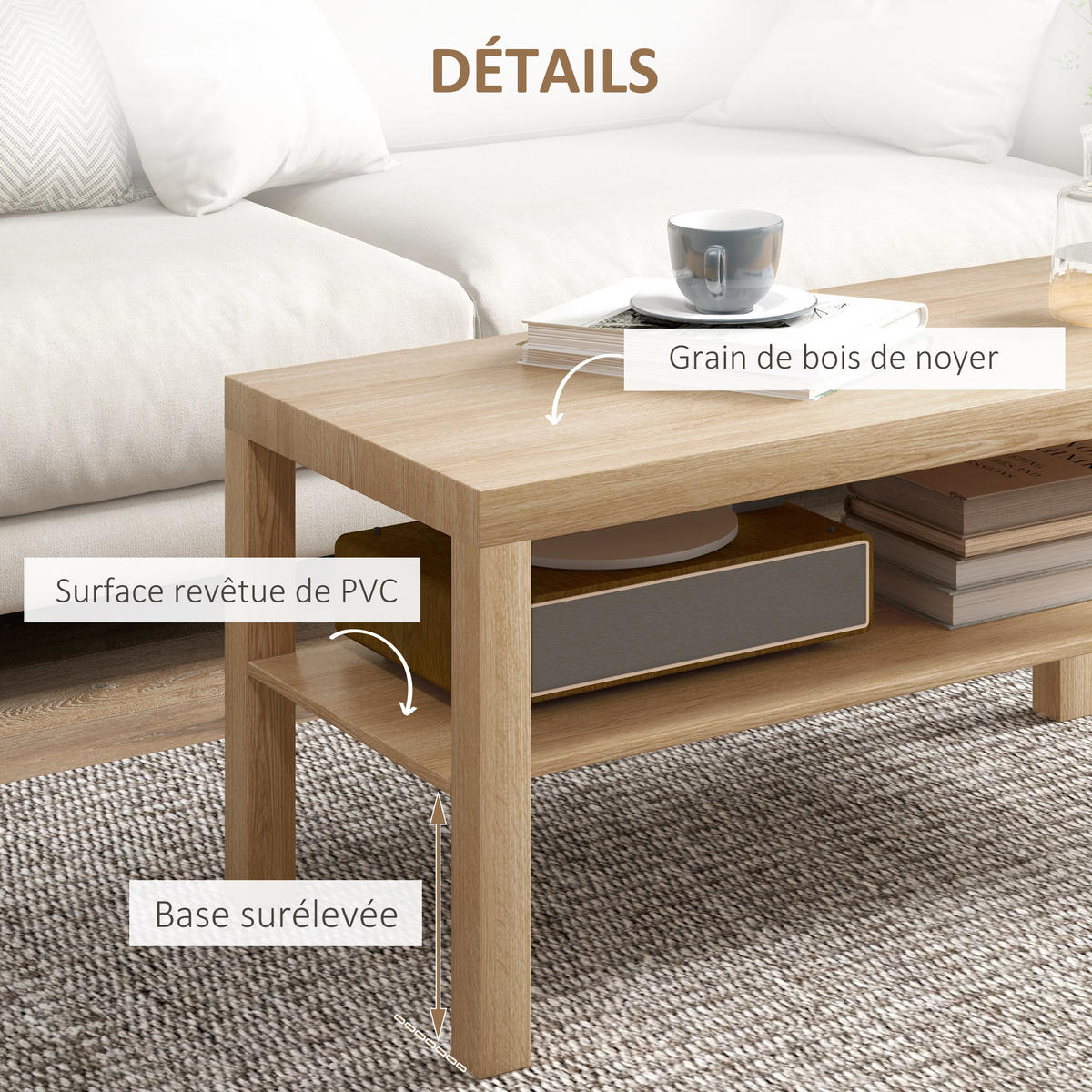 COUCHTISCH DE-15839 2 Ebenen Naturholz - Naturfarben, Holzwerkstoff (90/45/44.5cm) - ComfortXL