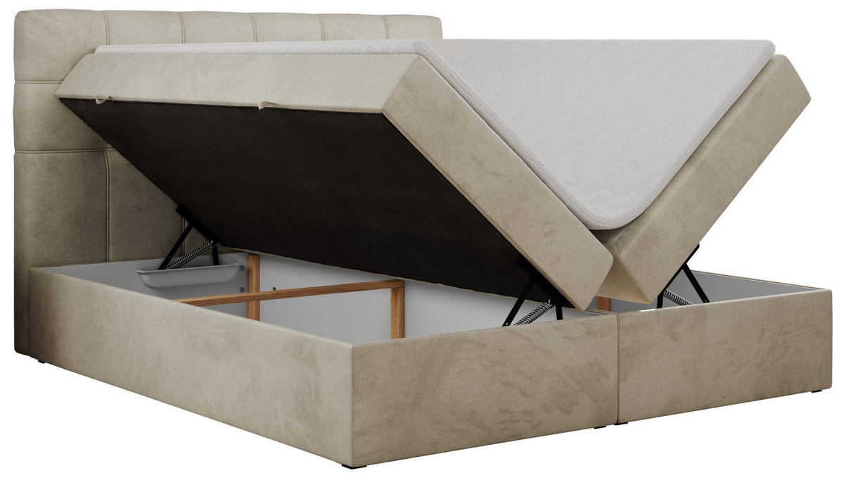 BOXBETT ERNI 180/200 - Beige Velvet - H3 - Beige, Holz/Textil (180/200cm) - MKS