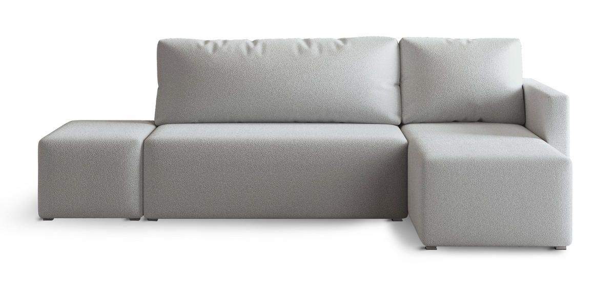 ECKSOFA VELOTTI R-S Hellgrau Boucle-Stoff mit Schlaffunktion - Hellgrau, Holz (261/143cm) - MASSENO