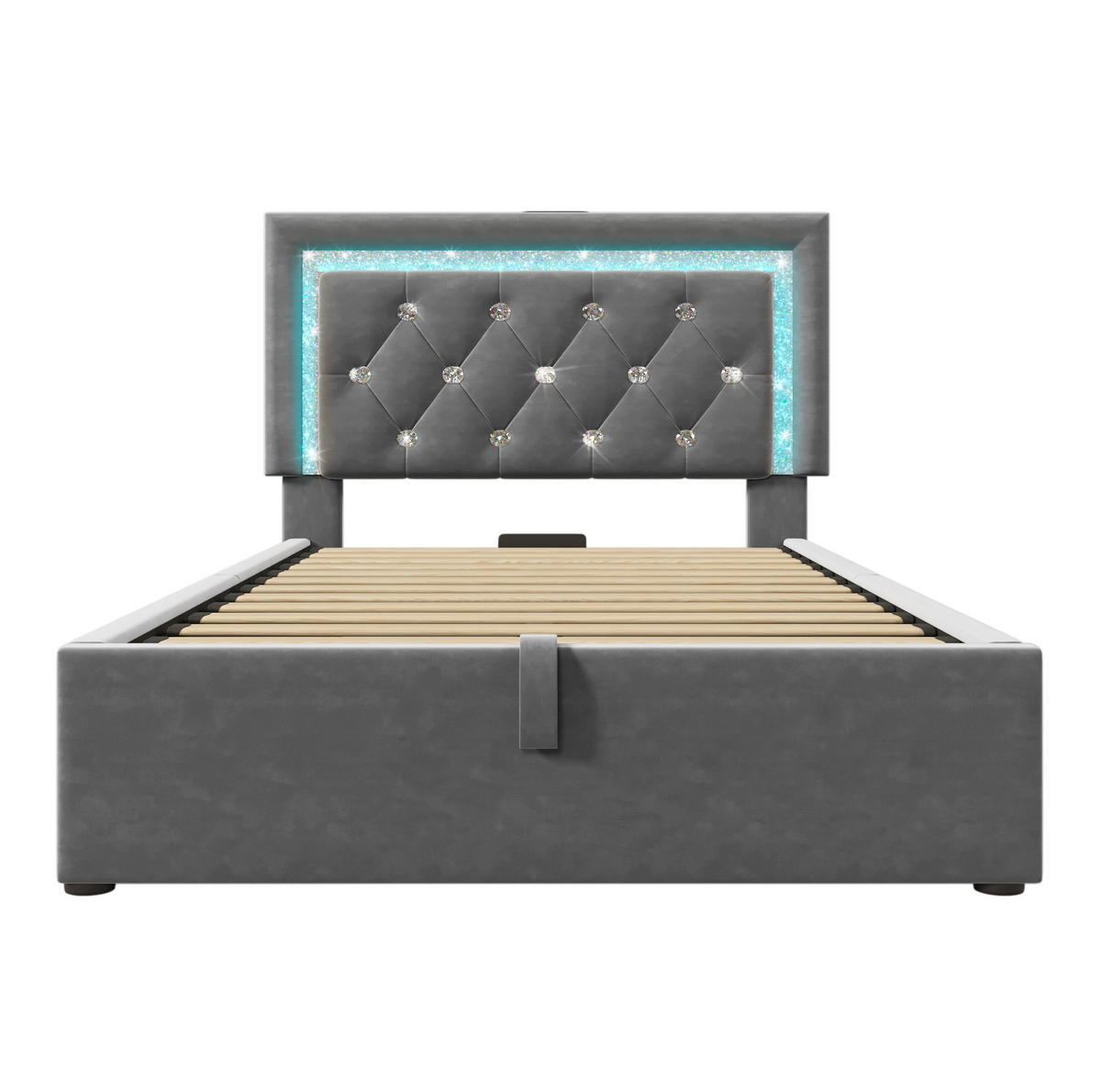 ČALOUNĚNÁ postel 90/200 cm šedá ze sametu s LED, USB-C a úložným prostorem - šedá, textil (90/200cm) - OKWISH
