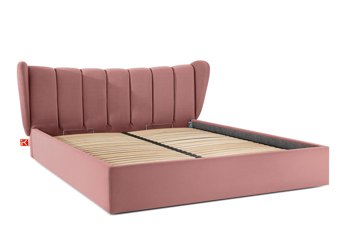 POLSTERBETT GIZO, Muschel-Design - Pink/Schwarz, Holz/Holzwerkstoff (202/204cm) - KONSIMO®