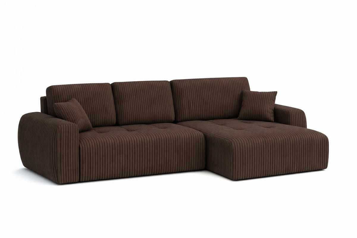 ECKSOFA Mit Schlaffunktion Und Bettkasten L-Form Ivo L, Cordstoff Poso, Braun, Rechts - Braun, Holz (250/142cm) - Kaiser Möbel