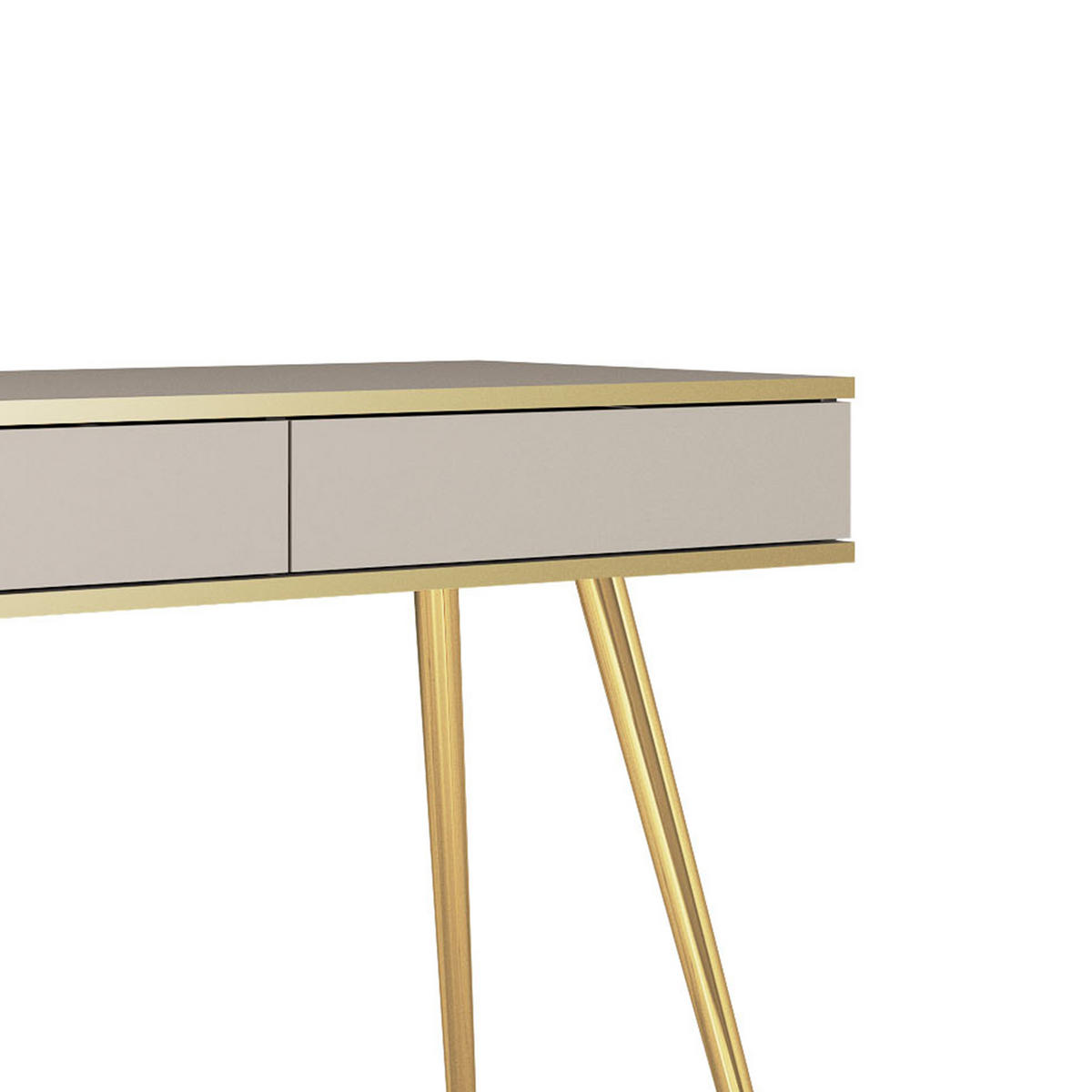 SCHMINKTISCH Beige - T-102, Hochglanz, Schubladen Push-to-Open 102x50x80 cm Beige/Gold - Beige/Goldfarben, Holzwerkstoff/Kunststoff (50/102/80cm) - DomoHome