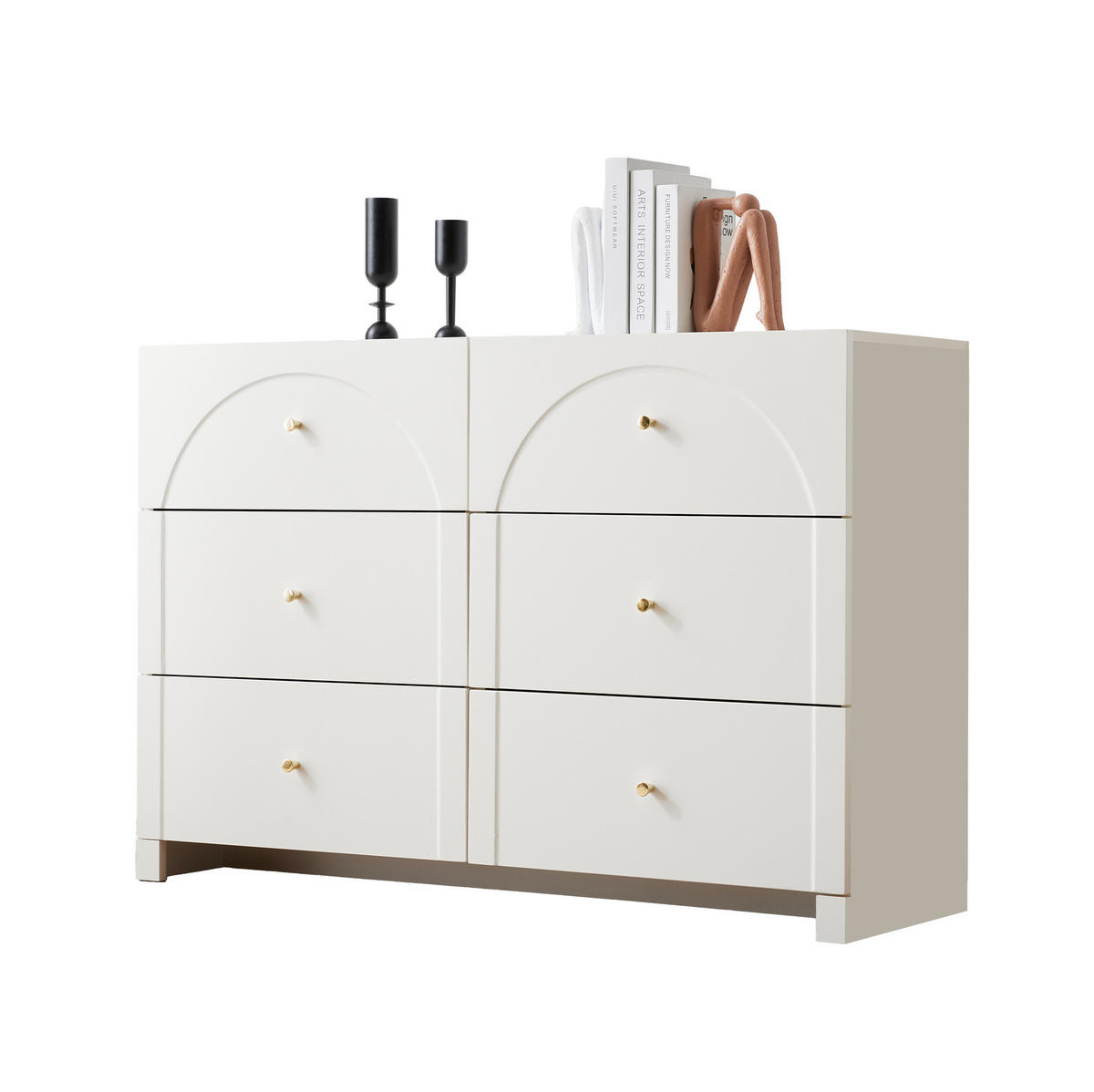 KOMMODE, 6 Schubladen, cremeweiß im romantischen Luxusstil, 120x40x82 cm, Weiß - Weiß, Holzwerkstoff (40/82/120cm) - Modfu