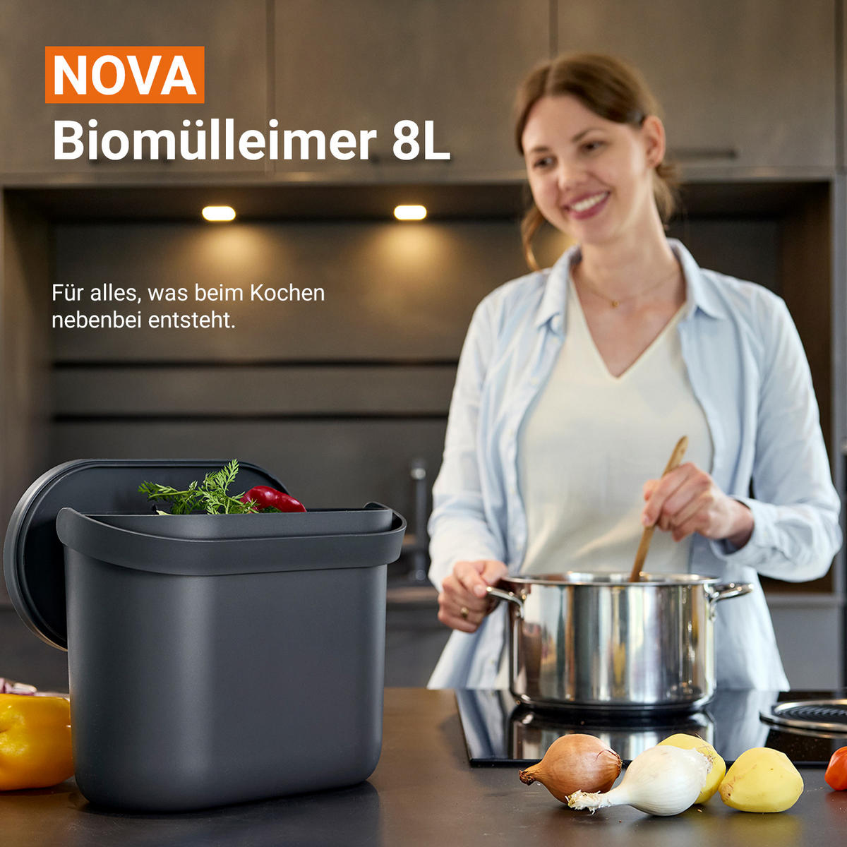 BIOMÜLLEIMER 8 L, graphite grey - Graphitfarben, Kunststoff (16/25/31cm) - GARANTIA