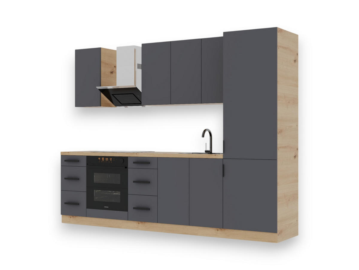 KÜCHENLEERBLOCK 280 cm - Langen K98-M280 - in Grau/Matt - Grau, Holz (280/212/60cm)