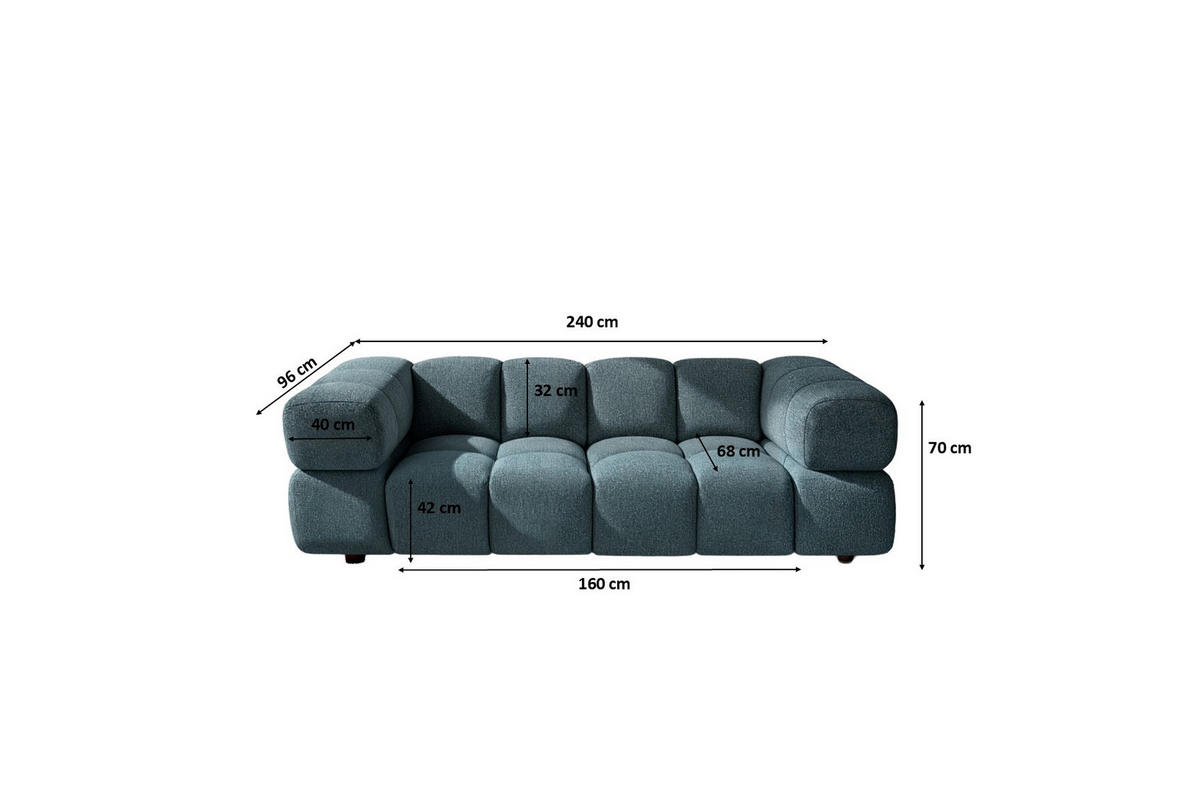 SOFA 3-Sitzer, Couch, Chenille Stoff Puente, Petrol, Averro - Petrol, Holz (240/70/96cm) - Kaiser Möbel