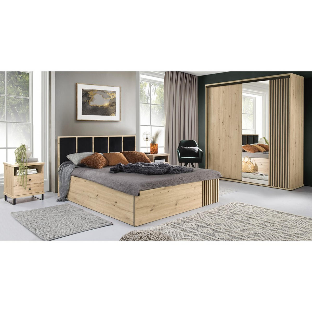 KOMMODE Caya mit drei Türen und vier Schubladen, 180 cm - Eiche Artisan, Holzwerkstoff (183/85/41cm) - Beautysofa