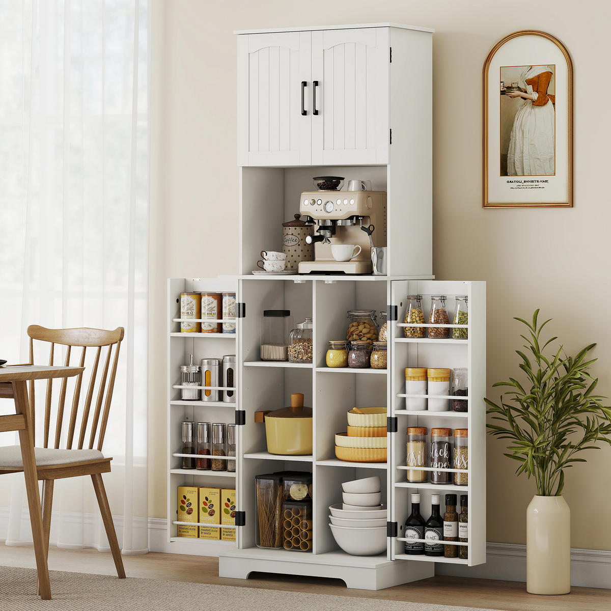 MIKROWELLENROLLWAGEN DE-11254 2 Türen mit Kabeldurchlass Holzoptik - Weiß, Holzwerkstoff (40/181.5/60cm) - ComfortXL