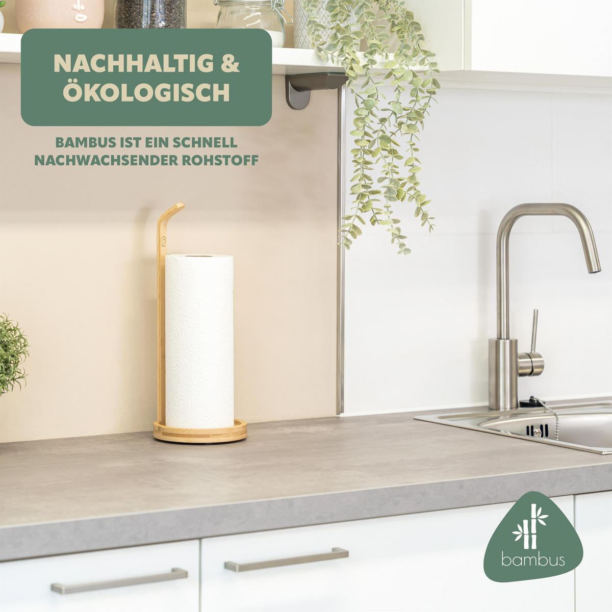 KÜCHENROLLENHALTER, Bambus - Braun, Holz (14/36.5/14cm) - eluno