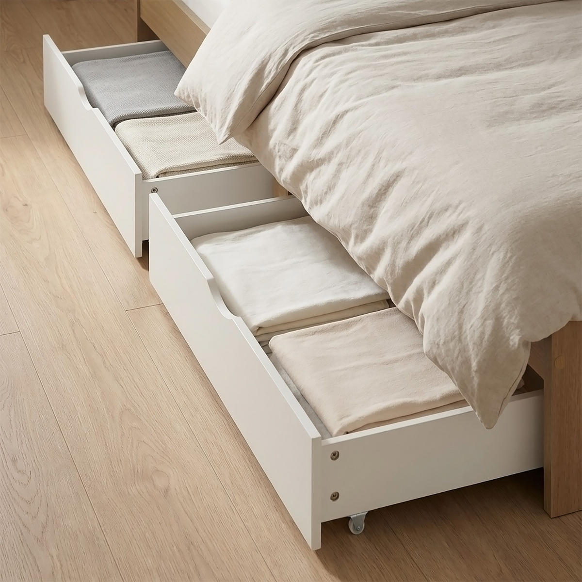 HOLZBETT Braun Weiß 90/200 cm mit Federkernmatratze und 2 Bettkästen - Braun, Holz (90/200cm) - Homestyle4u
