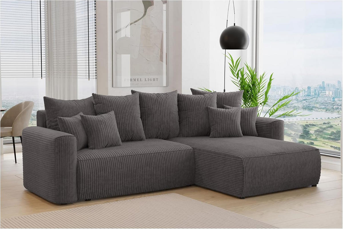 ECKSOFA BALI L - Dunkelgrau/Schwarz, Holzwerkstoff (260/160cm) - Meblini