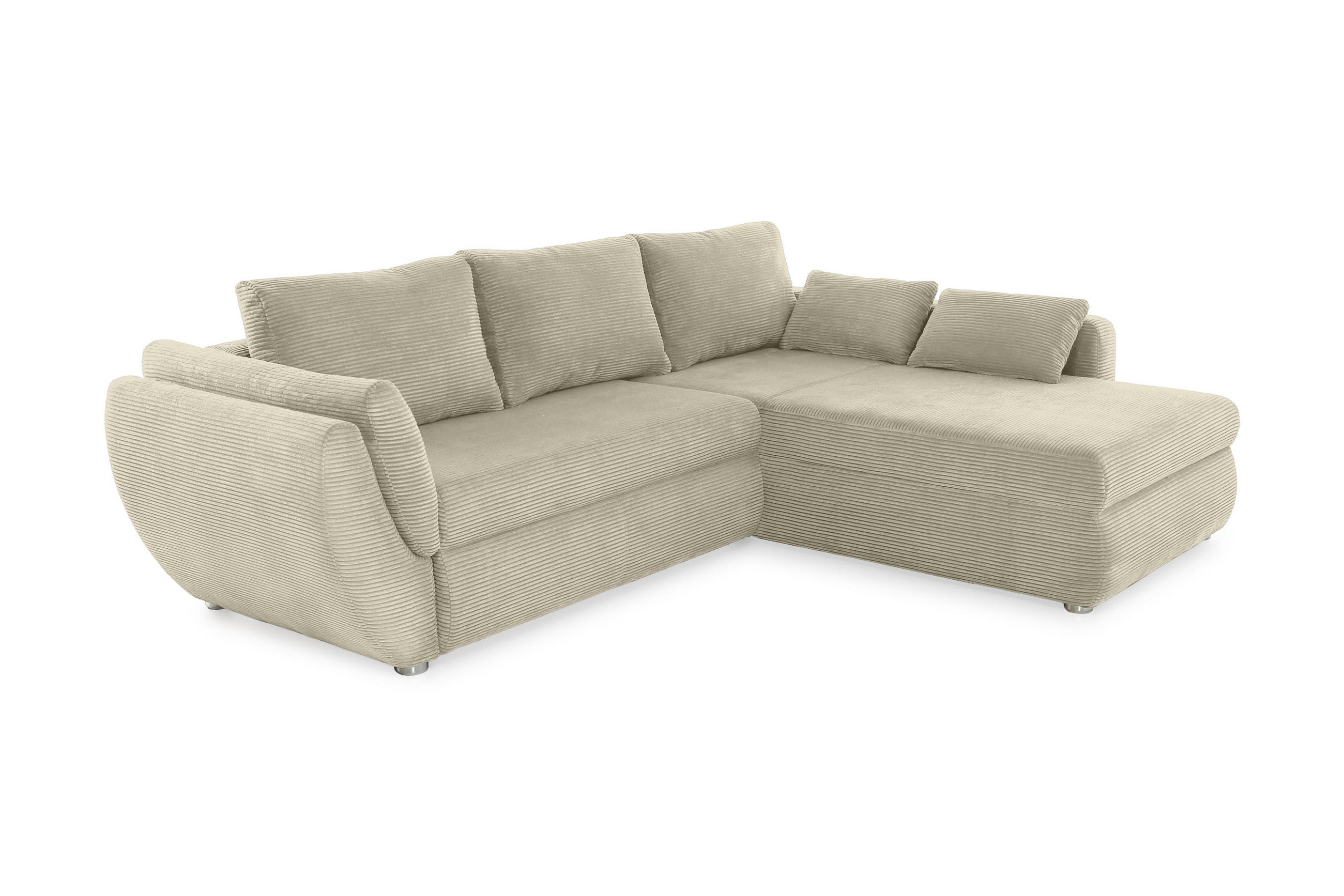 ECKSOFA mit Schlaffunktion und Bettkasten, seitenverkehrt montierbar B272/T200/H88 cm, Liegefläche 128x224 cm, Cord Beige Grau / 15227 - Chromfarben/Greige, Kunststoff/Textil (272/200cm) - luma-home