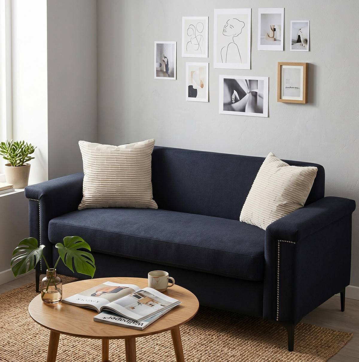 2-SITZER 172/72/82 cm Schwarz aus Sperrholz und Massivholz mit Metallfüßen - Schwarz, Textil (73.5/81.5/172cm) - OKMYHOME