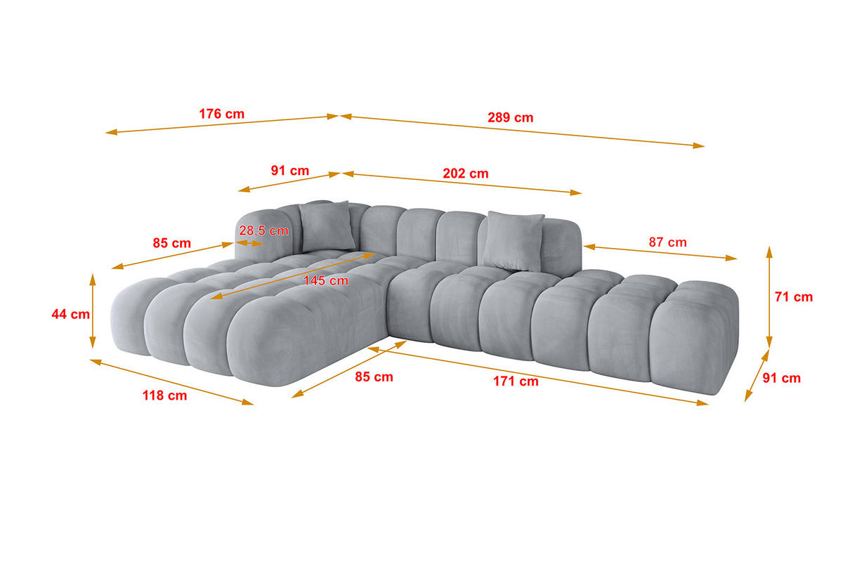ECKSOFA Ottomane Links OLEA-L2 - 289x176x71 cm Titanfarben - Titanfarben/Schwarz, Holzwerkstoff/Kunststoff (289/176cm) - ALTDECOR