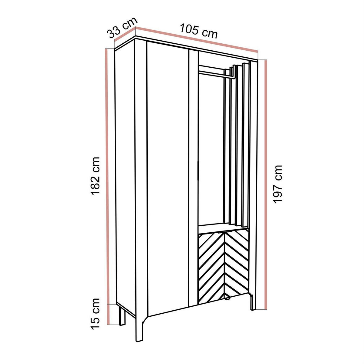 Garderobe LUMI mit Spiegel, Schwarz - Schwarz, Holzwerkstoff (105/197/33cm) - Lookway