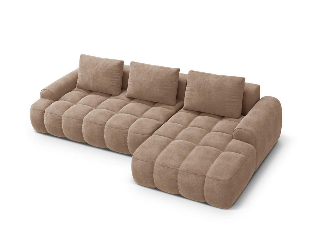 AUSKLAPPBARES-ECKSOFA rechts mit Container Linz aus Samt dunkelbeige 3 Sitzplätze - Mokka, Textil (142/275cm) - Cosmopolitan Design
