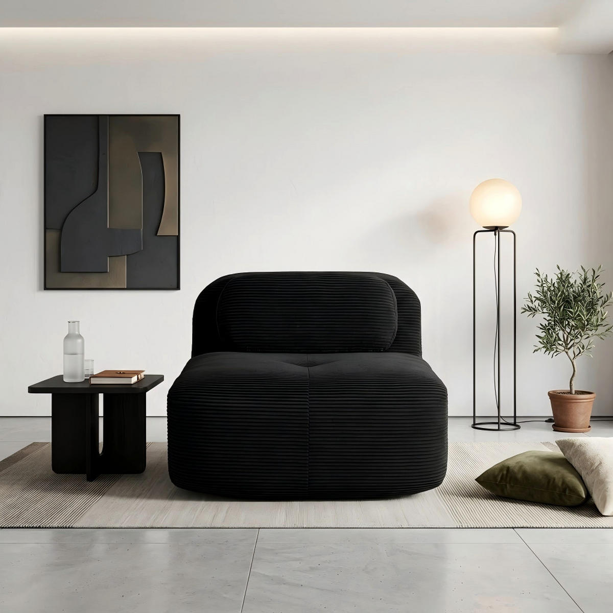 SOFAMODUL in cordstoff schwarz ohne armlehnen & modular - Schwarz, Textil (103/75/90cm) - Urban Meuble