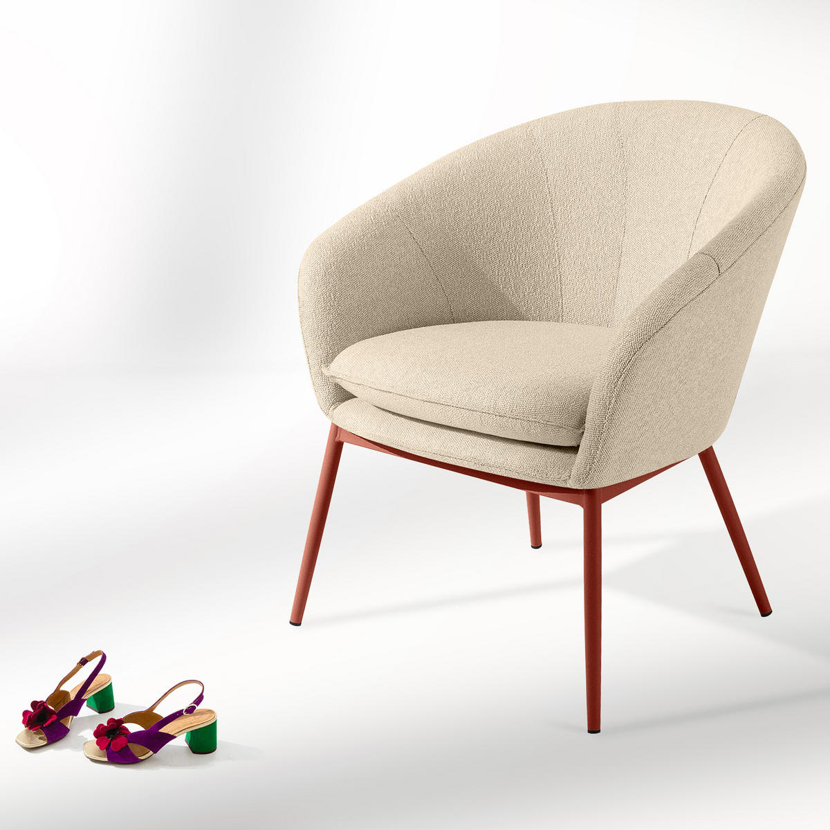 GARTENMÖBELSET SOLIS Gartenlounge-Set, creme/rot - Creme, Textil/Metall - KONSIMO®