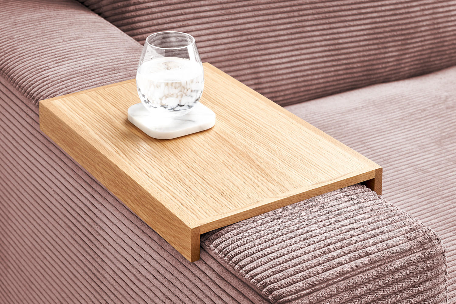 BIG SOFA XL MIT TABLETT NATUR MADELINE Pink Cord - Pink/Schwarz, Kunststoff/Textil (290/85/190cm) - KAWOLA