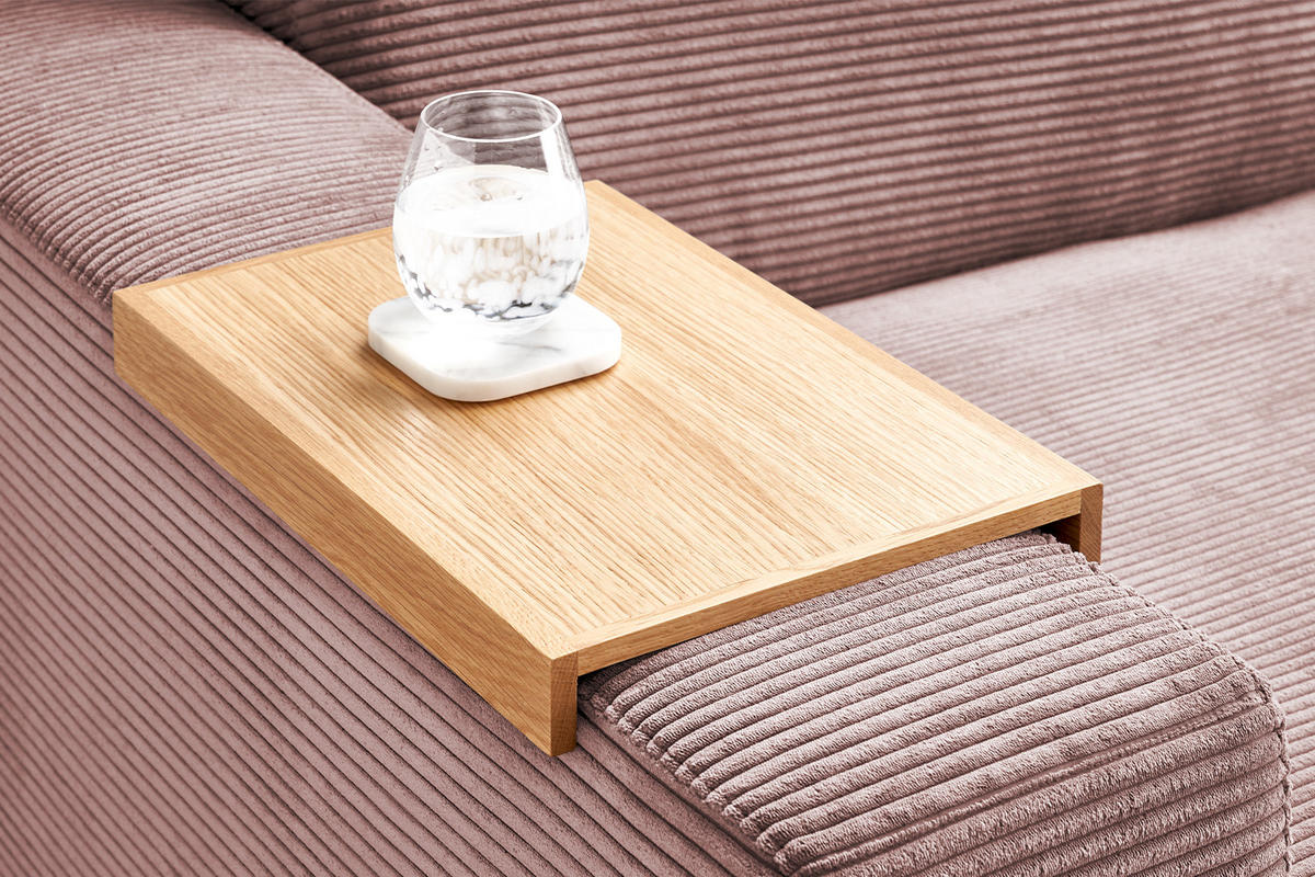BIG SOFA XL MIT TABLETT NATUR MADELINE Pink Cord - Pink/Schwarz, Kunststoff/Textil (290/85/190cm) - KAWOLA
